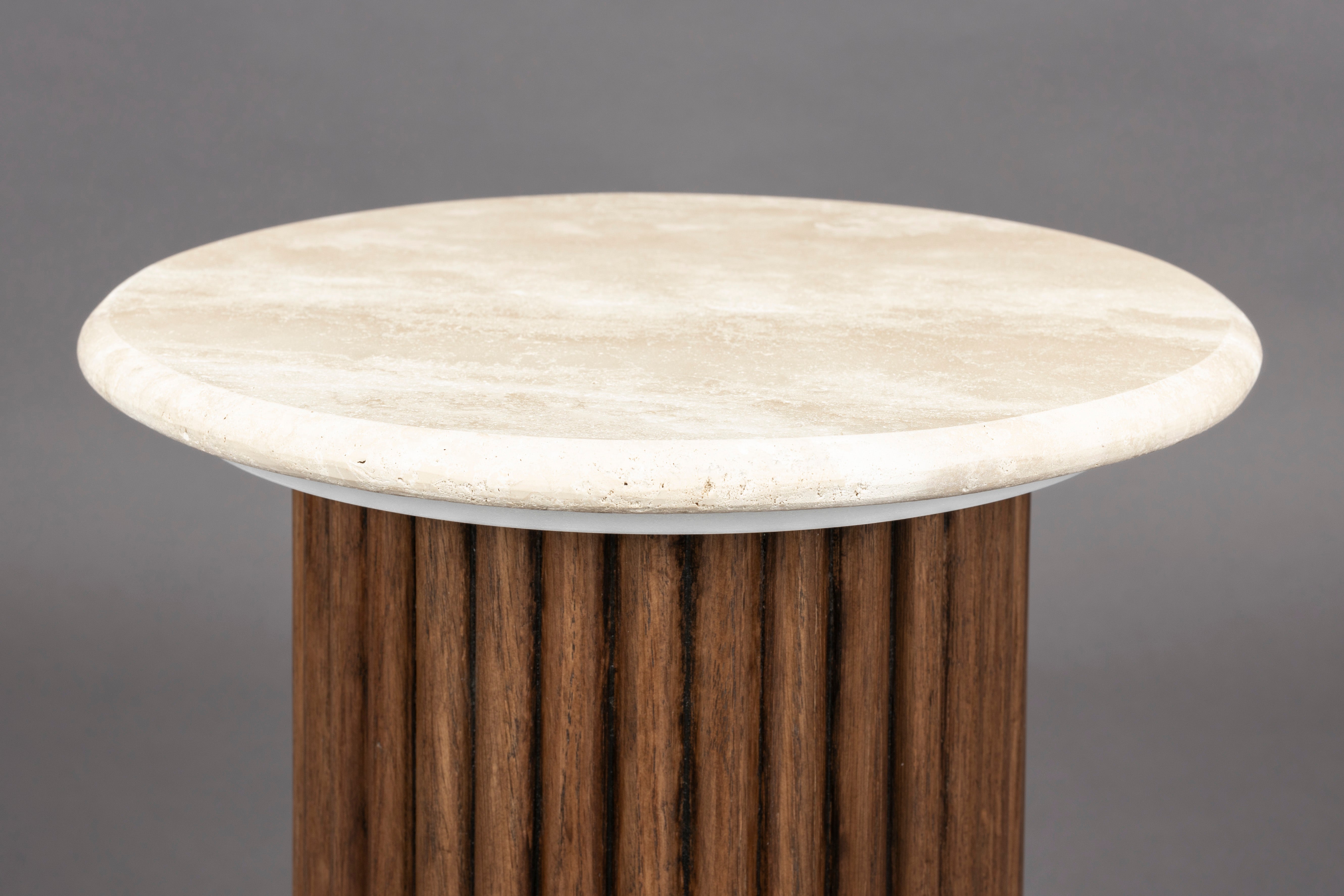 Dutchbone Arda Ribbed Brown Wood & Travertine Side Table